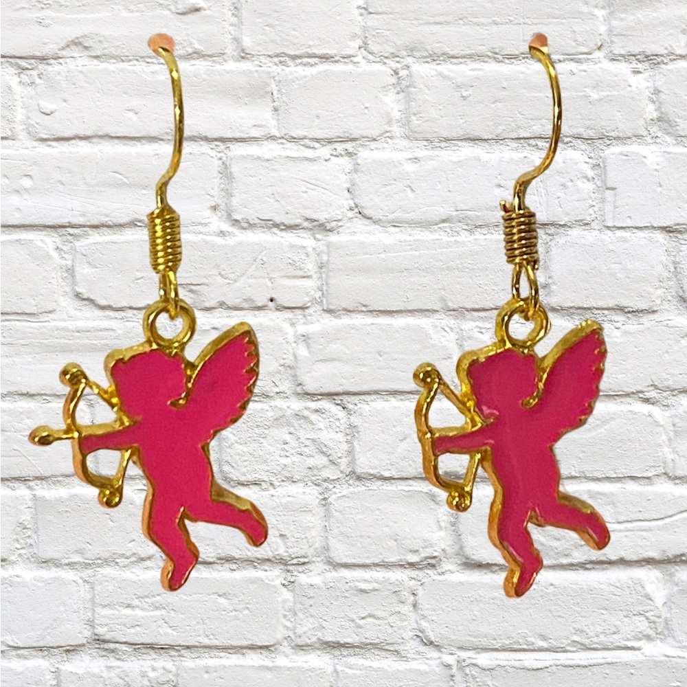 Gold and Pink Angel Earrings for Kids